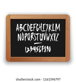 Vector numbers and uppercase letters. Hand written latin alphabet on a blackboard. Isolated on white background. Clipping paths included.