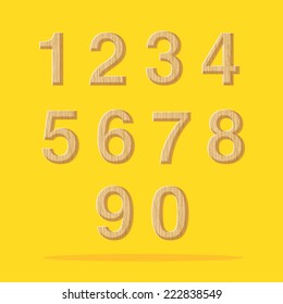 Vector : Numbers with wooden texture set on yellow background