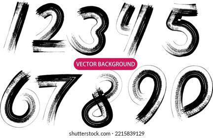 vector numbers written with a brush. hand drawn letters watercolor, Vector Ink Numbers. Watercolor hand drawn Numbers. Calligraphy Numbers.