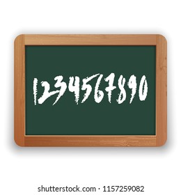 Vector numbers zero to nine. Hand written symbols on green blackboard. Isolated on white background. Clipping paths included.