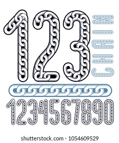 Vector numerals collection. Funky numbers for use as poster design elements. Made with steel chain link, joined link.