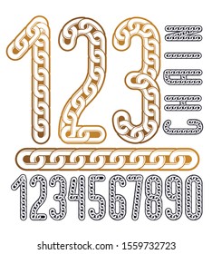 Vector numerals collection. Funky numbers for use as poster design elements. Made with iron chain, linked connection.