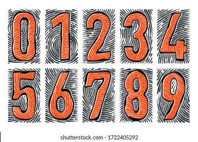 Vector numerals isolated on white. Set of simple color geometry shapes, figures. 
