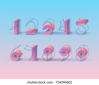 Vector numerals. Set of creative 3d grid and geometrical shapes figures for trendy design. 