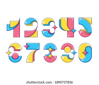 Vector numerals. Set of creative and funny bright figures. 