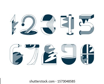 Vector numerals. Set of graphical black and white numbers.  