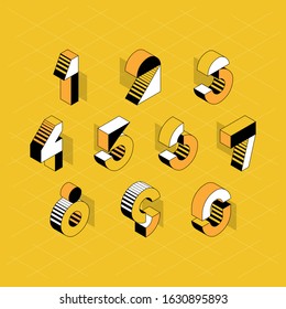 Vector numerals. Set of isometric color geometry shapes' figures and numbers.  