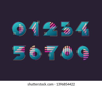 Vector numerals. Set of simple color geometry shapes, figures and numbers.  