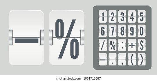 Vector Numeric template for your design. Set of flip scoreboard with numbers and symbols for white countdown timer or calendar on light background.