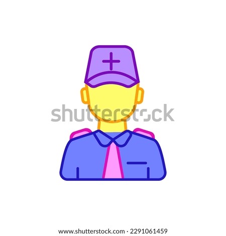 Vector Nurse flat icon. Proffesional medical help for customers. Passengers treatment plan. Contour symbol. Vector drawing Cruise ship nurse icon. Proffesional medical help for custom.