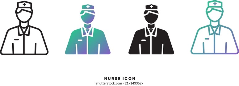 Vector nurse male icon in solid, gradient and line styles. Trendy colors. Isolated on a white background