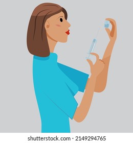 Vector nurse with syringe. Nurse holding a vaccine. Vaccination against covid-19.