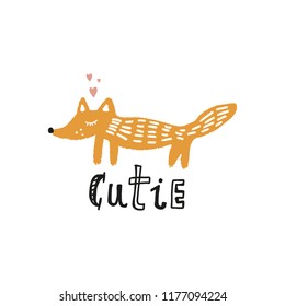 Vector nursery poster with cute fox, scandinavian style. Love you lettering