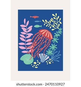 Vector Nursery Poster with Jellyfish.