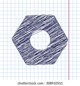 Vector nut icon on copybook background. Eps10 
