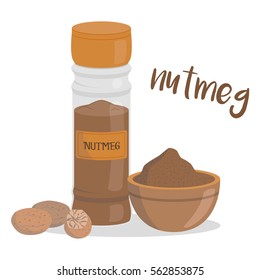 Vector nutmeg illustration isolated in cartoon style. Herbs and Species Series