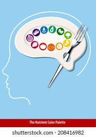 Vector of Nutrient Color Palette Brain Shape. Clean Eating Concept.