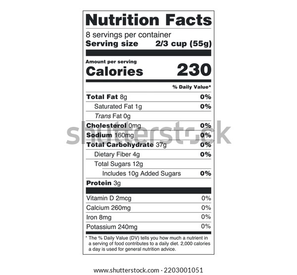 Vector Nutrition Fact Text Label Stock Vector (Royalty Free) 2203001051 ...