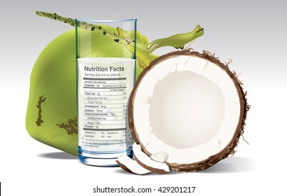 Hechos nutricionales vectoriales de jugo de coco. fruta vectorial, alimento vectorial, sano vectorial