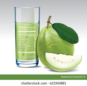 Vector nutrition facts of guava juice