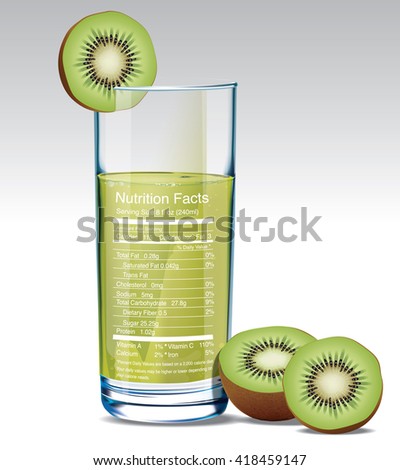 Vector nutrition facts of kiwi fruit juice