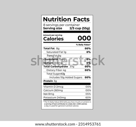 Vector Nutrition Facts Label reference sample
