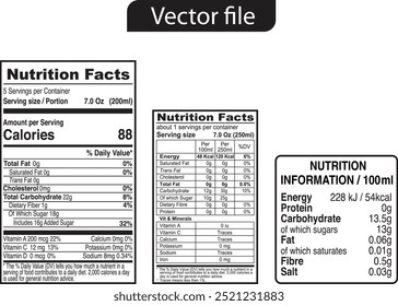 Vector Nutrition Facts Suplemento de la etiqueta Referencia de los datos	
