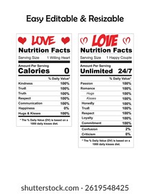Tabla de información nutricional del Vector en blanco