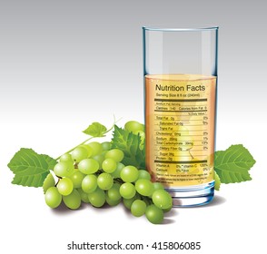 Vector of Nutrition facts in white grape juice