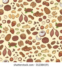 Vector nuts pattern. Nuts seamless background
