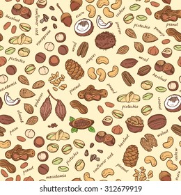 Vector nuts pattern. Nuts seamless background