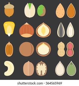 Vector nutshell and seeds icons set, flat design
