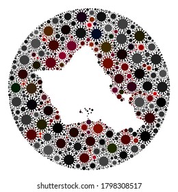 Vector Oahu Island map collage of coronavirus. Infection attacks the isolated territory from outside. Hole circle Oahu Island map collage composed with infection icons.