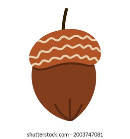 Vector oak acorn icon isolated on white background. Autumn tree greenery illustration. Flat style fall picture