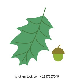 Vector Oak Leaf With Acorn. Isolated On White Background.