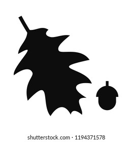 Vector Oak Leaf With Acorn. Silhouettes Isolated On White Background.