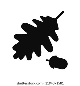 Vector Oak Leaf With Acorn. Silhouettes Isolated On White Background.