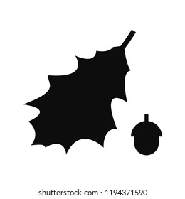 Vector Oak Leaf With Acorn. Silhouettes Isolated On White Background.