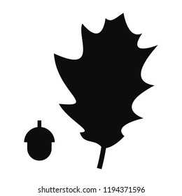 Vector Oak Leaf With Acorn. Silhouettes Isolated On White Background.