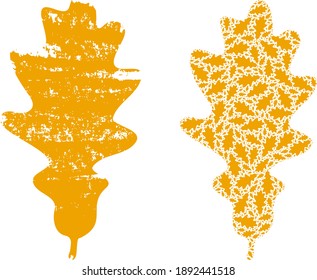 Vector oak leaf fractal is constructed with repeating fractal oak leaf elements. Scratched oak leaf icon. Fractal combination of oak leaf.
