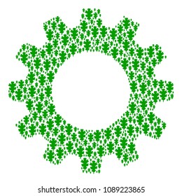 Vector oak leaf icons are composed into cogwheel composition. Service design concept constructed from oak leaf components.