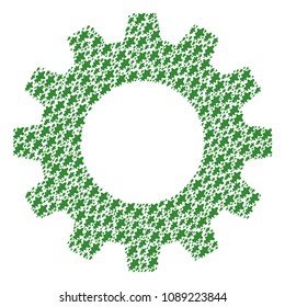 Vector oak leaf icons are organized into gear mosaic. Engineering design concept constructed from oak leaf pictograms.