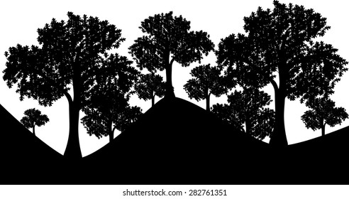 Vector oak tree black silhouette illustration