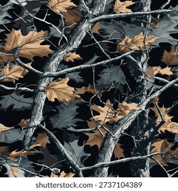 Vector oak tree hunting camouflage seamless pattern. Digital camo background. Forest texture.