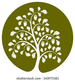 vector oak tree isolated on green round