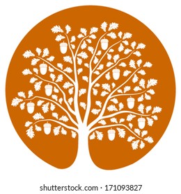 vector oak tree isolated on orange round