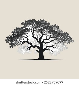 Vector oak tree silhouette white background