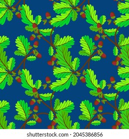 Vector - oak twigs seamless pattern, floral illustration with leaves.