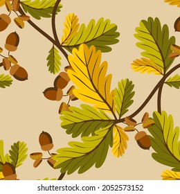 Vector - oak twigs seamless pattern, floral illustration with leaves.