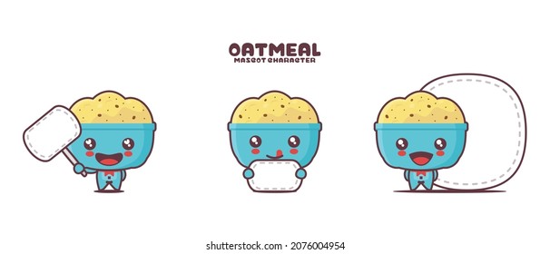 vector Oatmeal cartoon mascot, with blank board banner, isolated on a white background.